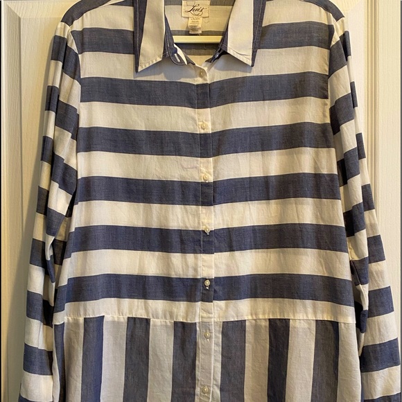 levi womans blouse stripe button Front Blue White - Picture 1 of 11